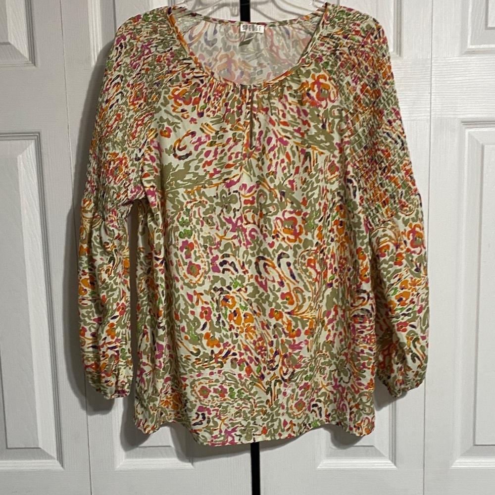 Spense cream & green lightweight blouse top shirt size LARGE
